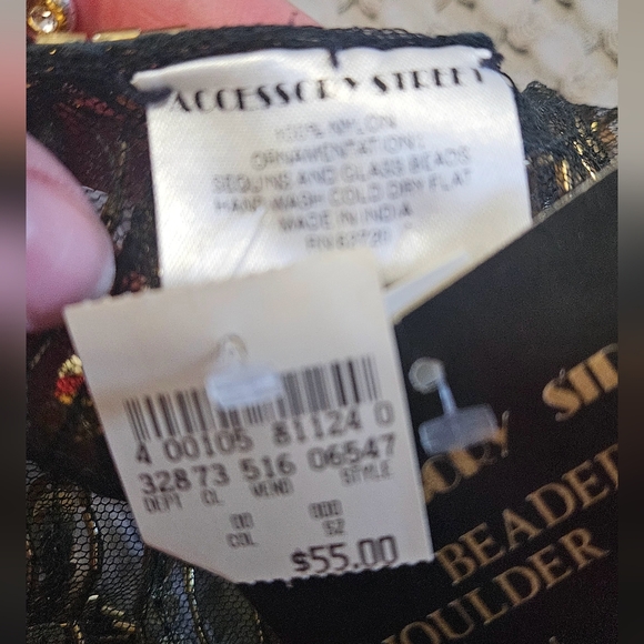 VINTAGE Gold Sequin Beaded  Shoulder Sling Mesh Capelet Tie Front. NWT - Picture 3 of 10